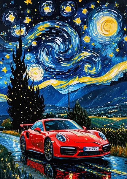 De rode Porsche 911 Turbo Sterrennacht van MIROKKU
