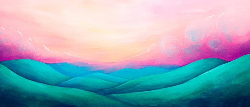 Gentle hills at sunrise by Poster Art Shop