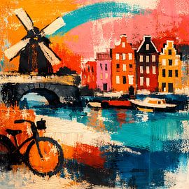 Farbenfrohes Amsterdam: Windmühle und Grachtenleben von ButterflyPix