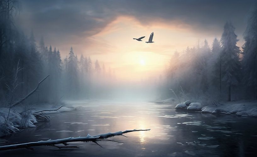 Paysage hivernal au lever du soleil par fernlichtsicht