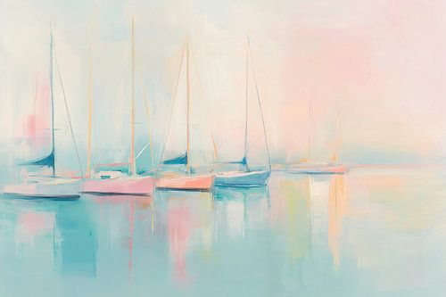 Zeilboten abstract in pastel kleuren