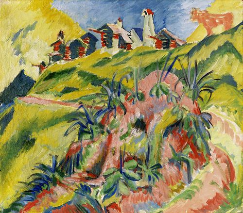 Bergdorp met roze koe, ERNST LUDWIG KIRCHNER, 1919-1920