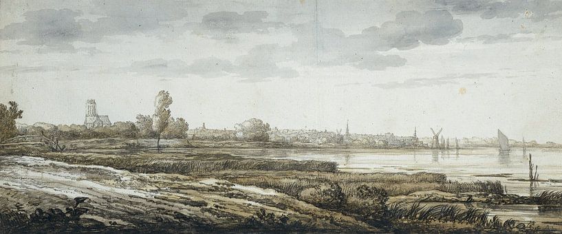 Gezicht op Dordrecht, Aelbert Cuyp, 1630 - 1691 van Meesterlijcke Meesters