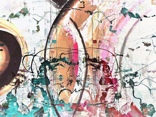 Modern, Abstract Digitaal Kunstwerk in Blauw, Rood, Oranje