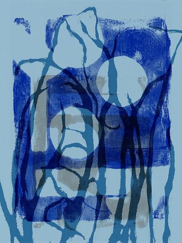 Minimalistische abstracte botanische kunst in blauw
