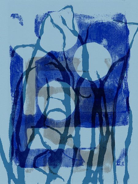 Minimalist abstract botanical art in blue by Dina Dankers