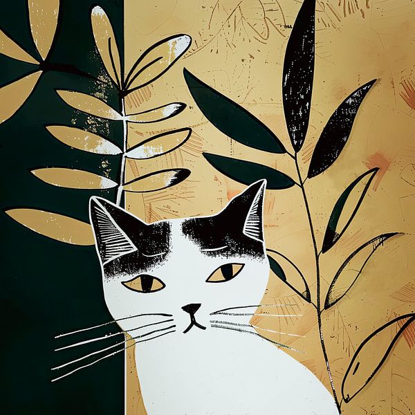 White cat animal portrait wall decoration by Vlindertuin-Art