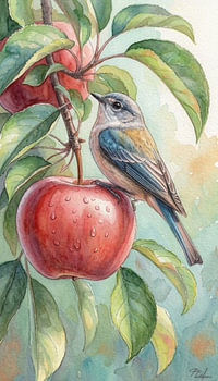 Bird on Red Apple