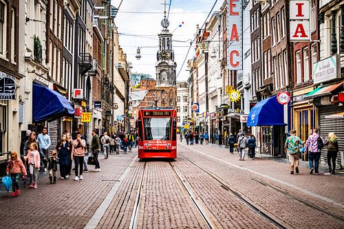 A tram in the heart of Amsterdam