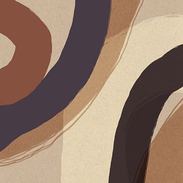 Abstracte cirkels in pastelbruin, paars en zwart op beige van Dina Dankers
