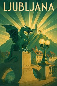 Ljubljana Art Deco Poster – Vintage Slovenia Travel Print