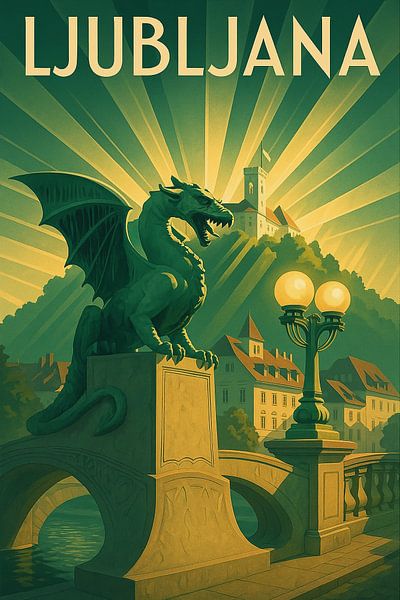 Ljubljana Art Deco Poster – Vintage Slovenia Travel Print by Travel Shop