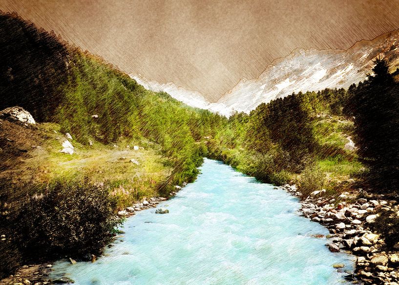 Zwitserland Blatten landschap schilderij #Zwitserland van JBJart Justyna Jaszke
