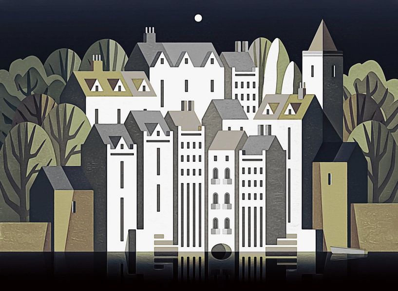 Vollmond über der Stadt v1 von Anna Marie de Klerk