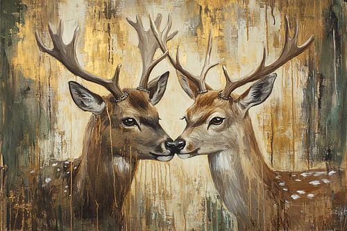 Twee sierlijke herten in goud