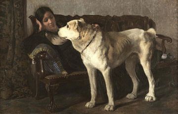 Andrés Parladé~Twee Good Friends (of) Woman on a sofa with a mastin