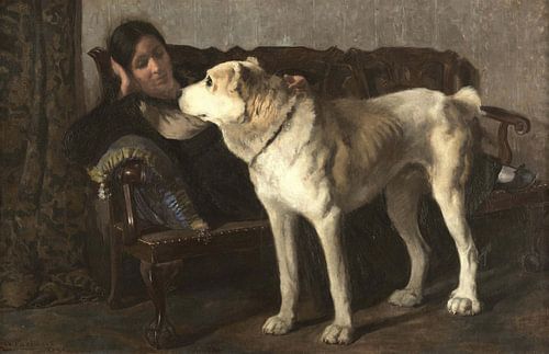 Andrés Parladé~Twee Good Friends (of) Woman on a sofa with a mastin