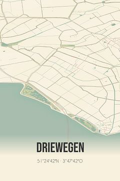 Vieille carte de Driewegen (Zélande) sur Rezona
