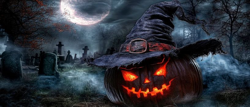 Spooky pumpkin lantern in the moonlight by Poster Art Shop