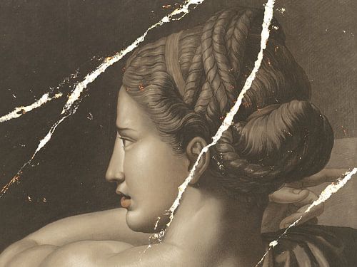 Klassiek Vrouwenprofiel op Zwart Marmer – Rijksportret in luxe stijl