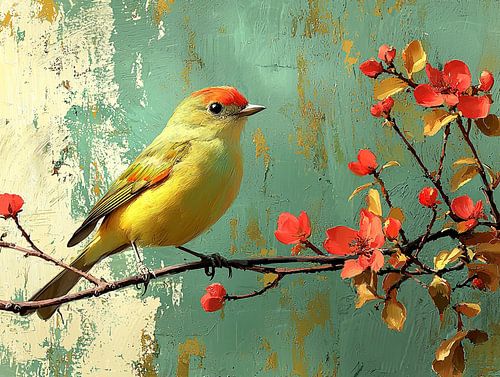 Vogeltje op bloesem tak