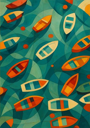 Abstract boats painting.