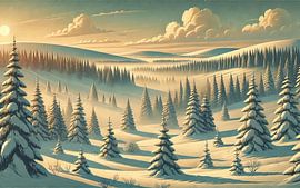 Vintage Finnland, Lappland Winterwald Poster von Chromatic Fusion Studio
