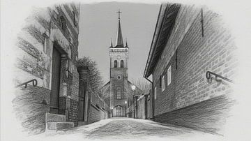 Elsloo am Abend im Winter mit Schnee in Holzkohle