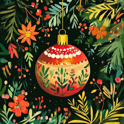 Weihnachtskugel und Blumen von Wunderbare Kunst