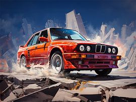 Rotes Auto Malerei von Blind Deer Studio