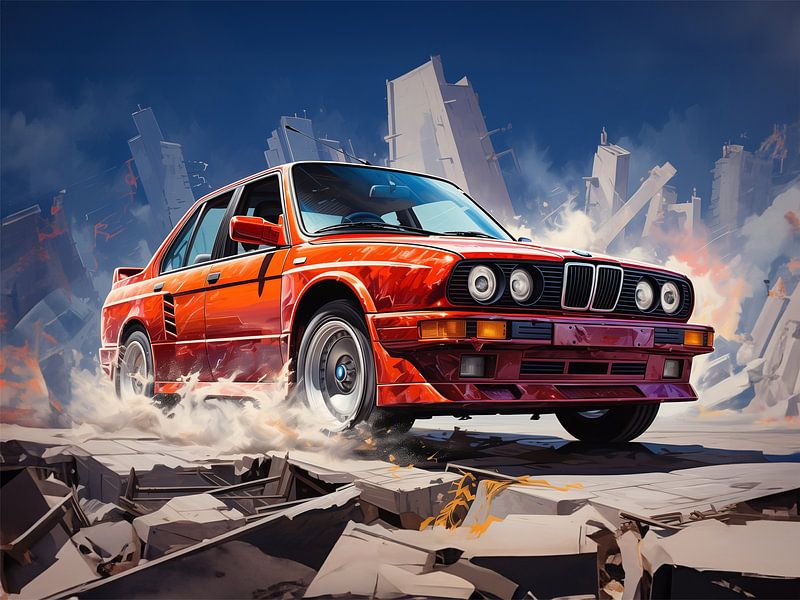 Rotes Auto Malerei von Blind Deer Studio