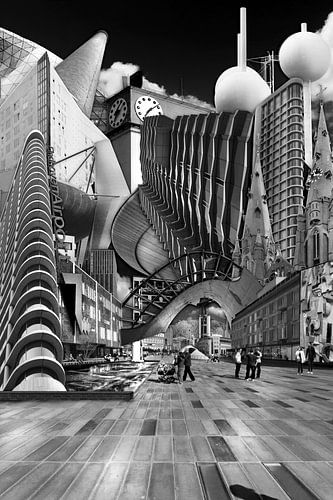 Collage Eindhoven. Die Highlights der Stadt in schwarz-weiß.