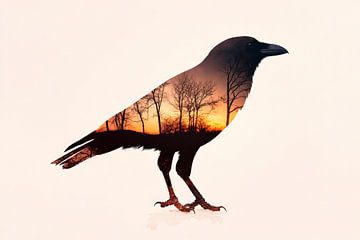 Kraai in de zonsondergang van Poster Art Shop