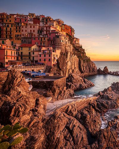Manarola bij zonsondergang, Cinque Terre kustfotografie