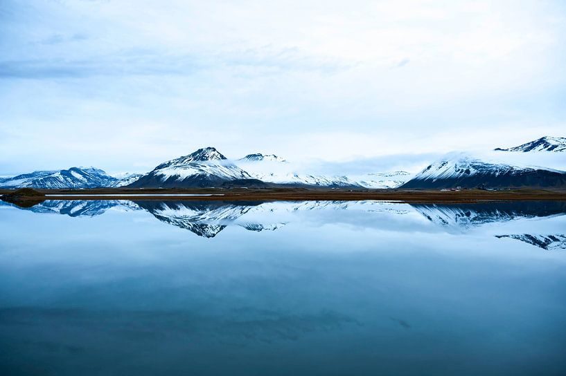 Iceland, reflection of morning mist on snow-capped mountains by Brigitte de Laat