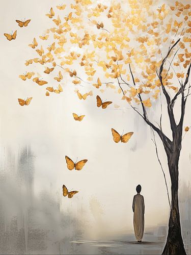 Japandi, Vrouw en vlinders in Goud