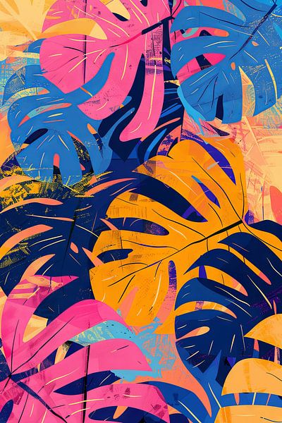 Abstract Monstera - Kleurrijke tropische kunst van Poster Art Shop