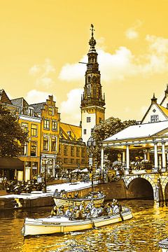 Goldene Zeichnung Rathaus und Kroonbrug Leiden Niederlande