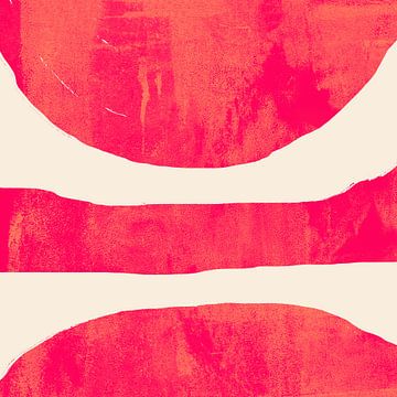 Neonroze en oranje vormen op wit. Kleurrijke abstracte kunst. van Dina Dankers