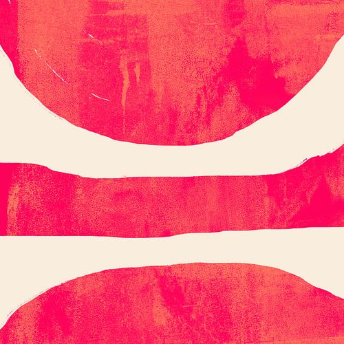 Neonroze en oranje vormen op wit. Kleurrijke abstracte kunst.