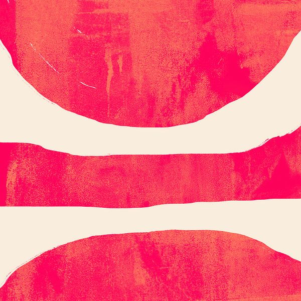 Neon pink and orange shapes on white. Colorful abstract art. by Dina Dankers