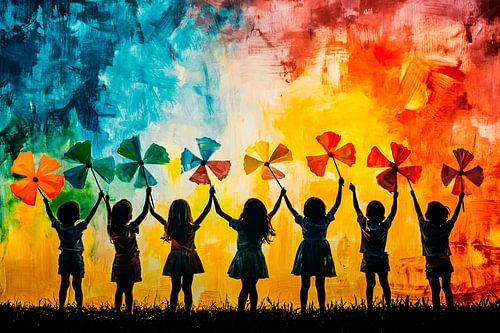 Enfants enjoués avec des fleurs