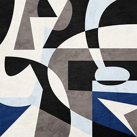 Abstract organic geometric art in blue and beige by Online Arts