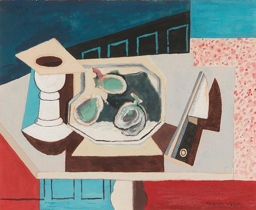 Louis Marcoussis - Still Life with Pomegranates and Knife on a Pedestal Table (c. 1925)