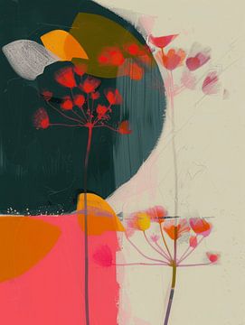 Kleurrijk, modern en abstract stilleven met botanische elementen van Studio Allee