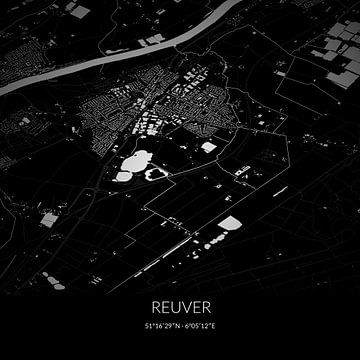 Zwart-witte landkaart van Reuver, Limburg. van Rezona