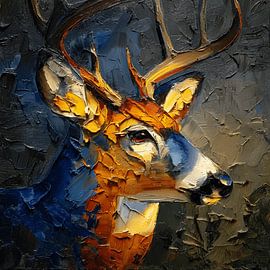 Stimmungsvolles Hirschporträt in Öl von Ortsdrucke
