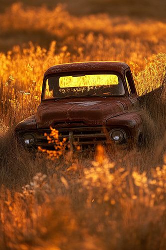 Verwaarloosde truck in zonsondergang