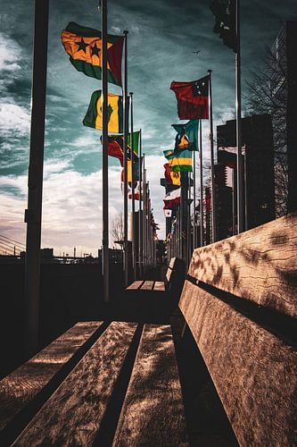 Empty bench at the Flag parade in Rotterdam The Netherlands