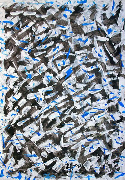 Des éclats de couleur bleue entre un enchevêtrement de formes en noir et blanc. par elha-Art